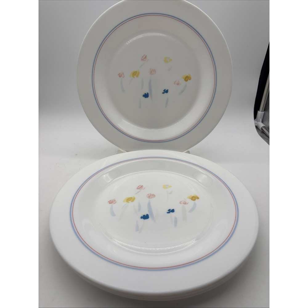Vintage Arcopal France 10.5 Inch Dinner Plates Set 4 Bright Tulips
